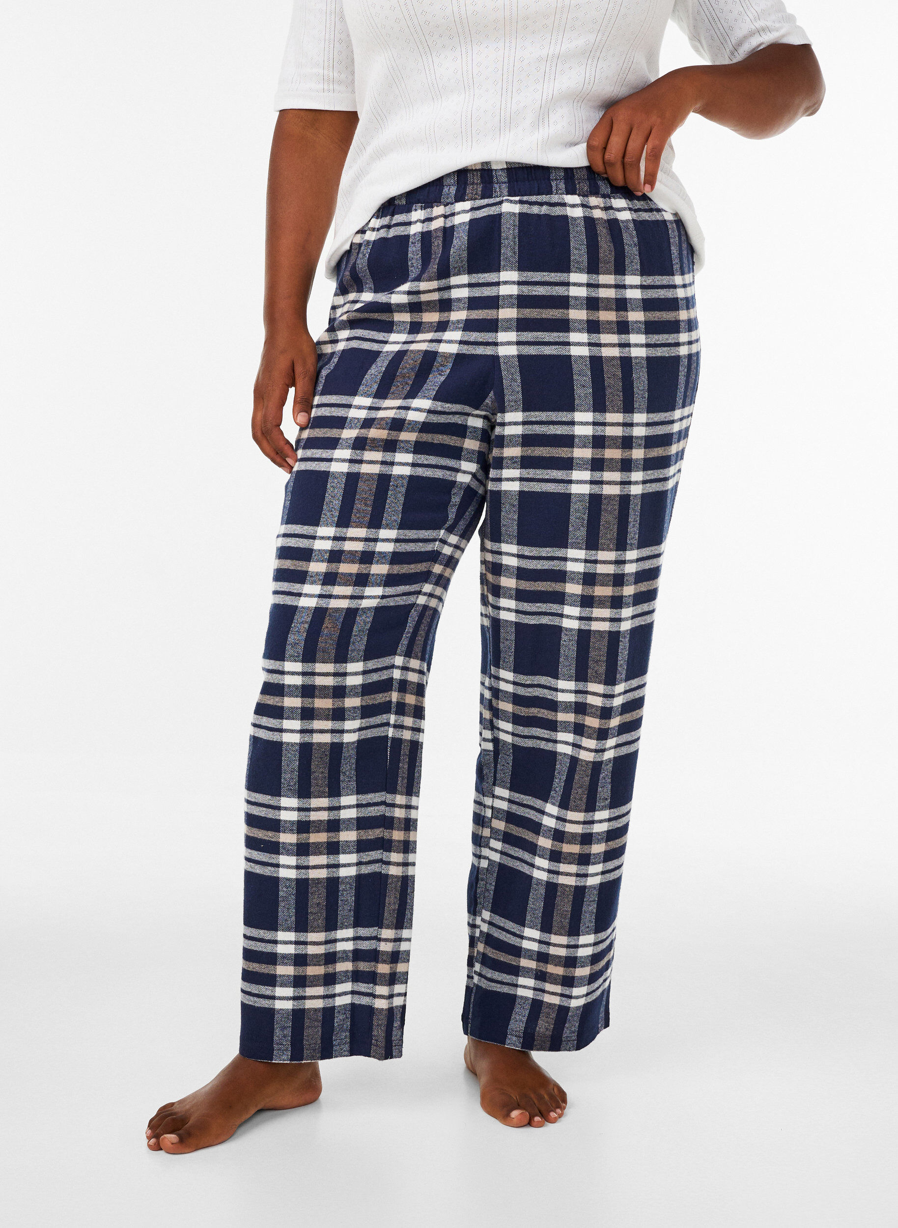 Geruite katoenen pyjamabroek, Blauw, Model
