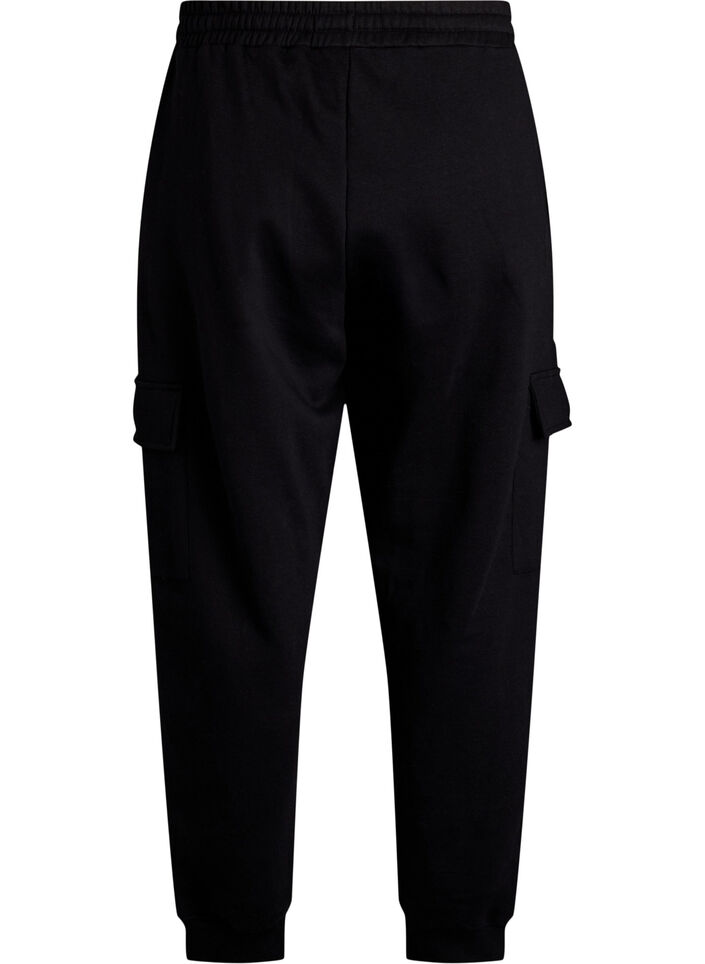 Cargo broek in zachte sweatstof, Zwart, Packshot image number 1