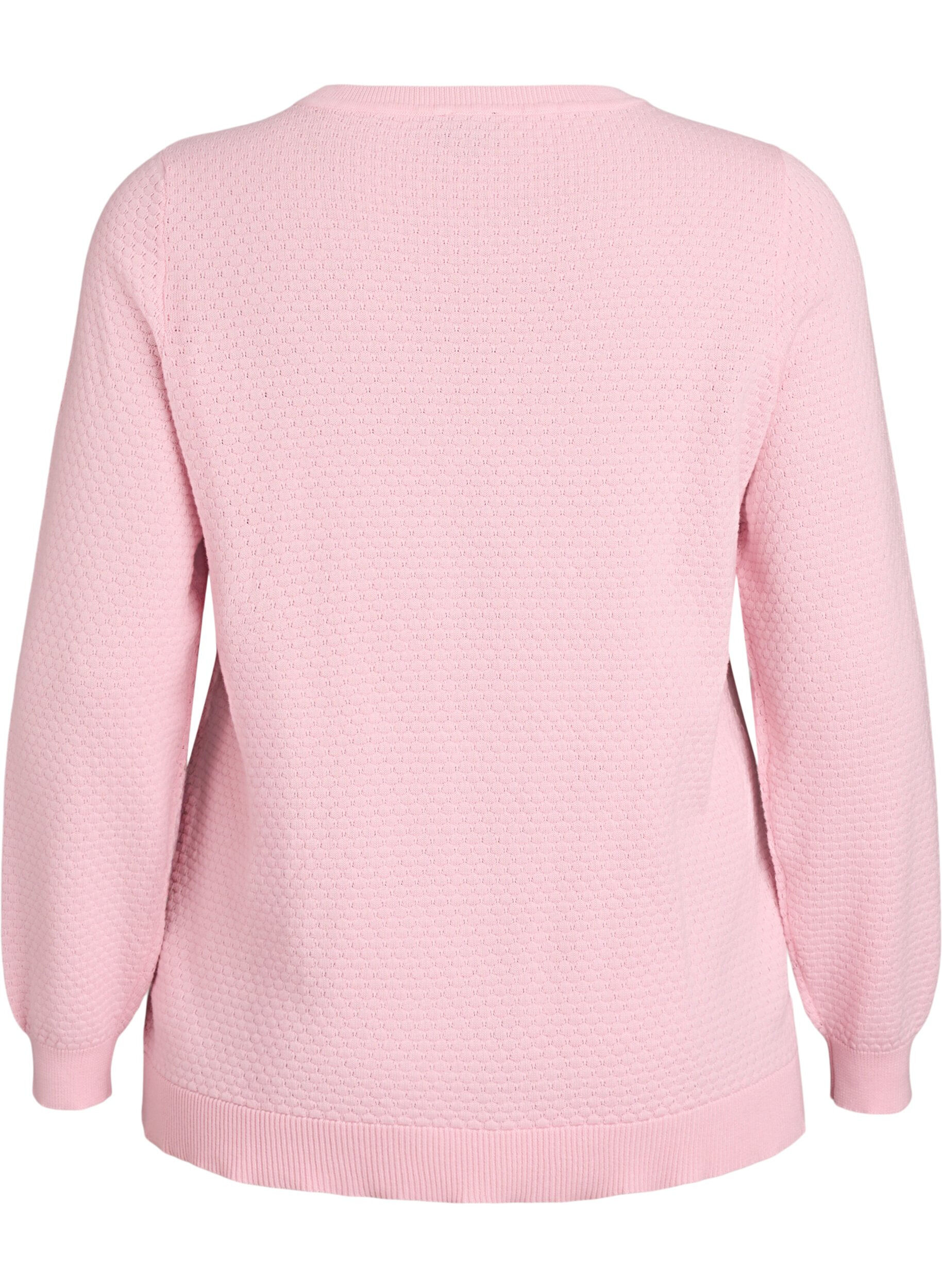 ZizziGebreide blouse van katoen met structuurpatroon, Roze, Packshot image number 1