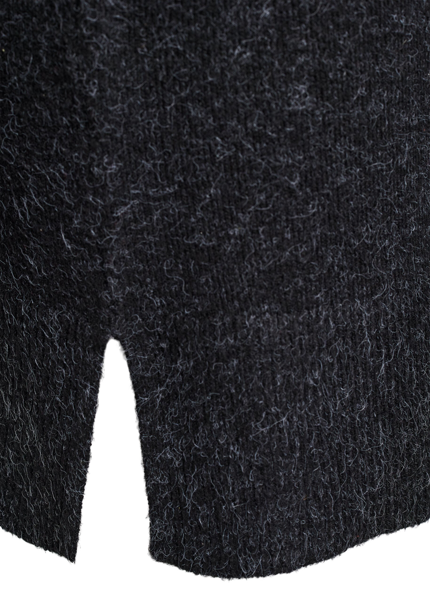 ZizziKorte gebreide jurk met golvende zoom en splitjes, Grijs, Packshot image number 3