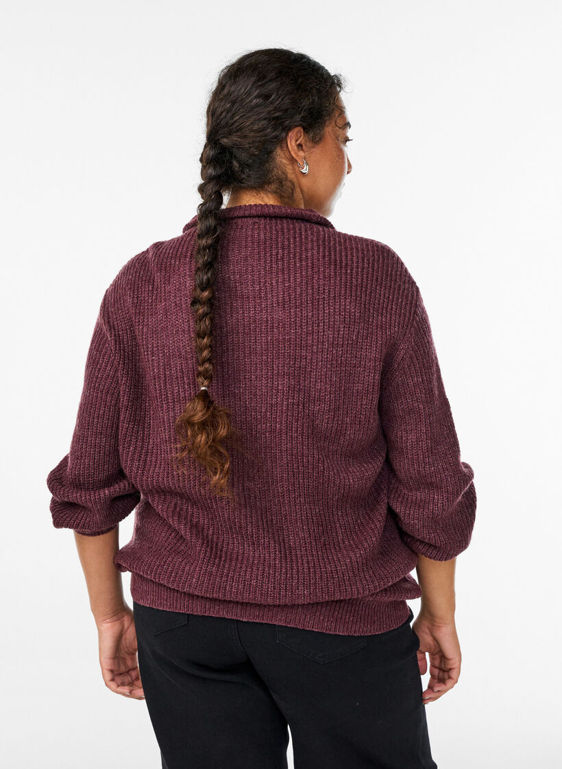 Gebreide trui met hoge hals en rits, Rood, Model image number 2