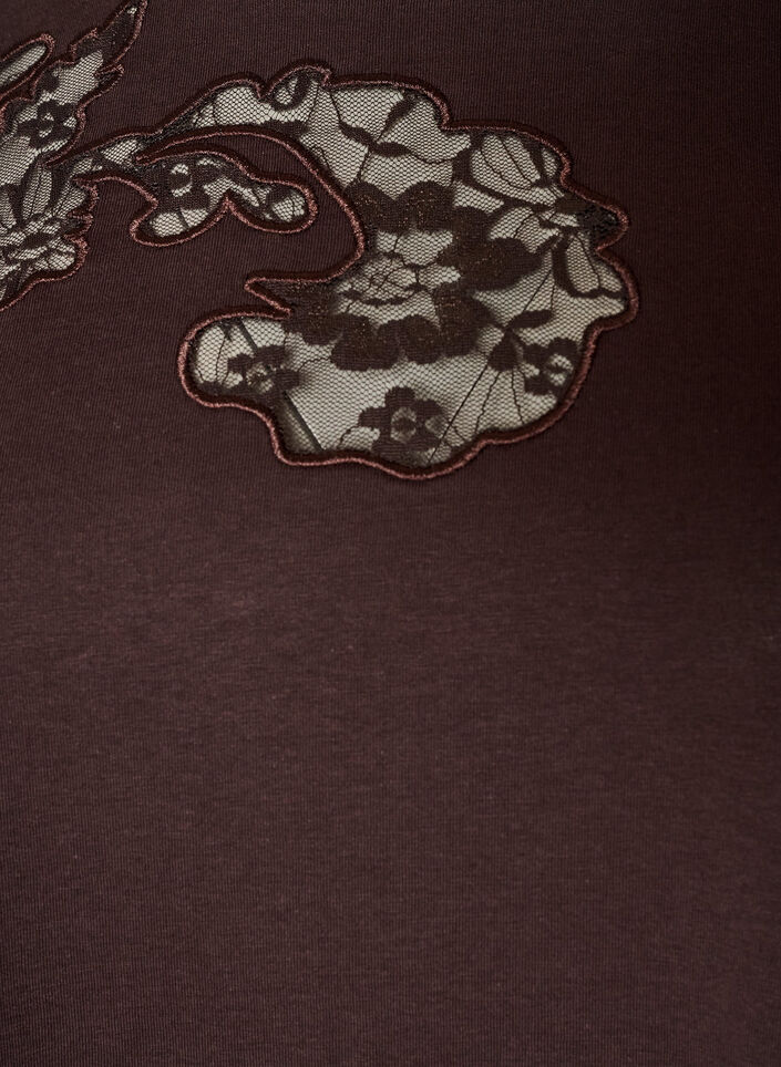 Katoenen T-shirt met kanten applicaties, Bruin, Packshot image number 2
