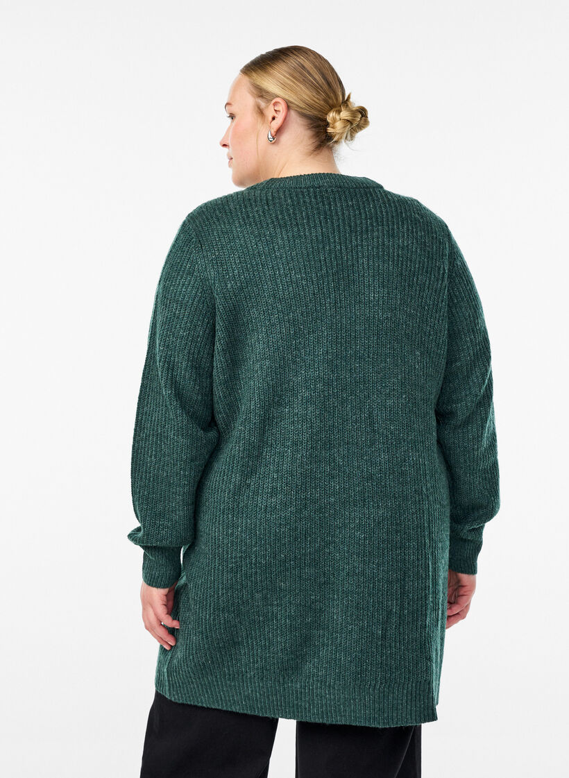 FLASH - Lange ribgebreide vest met zakken, Groen, Model image number 2