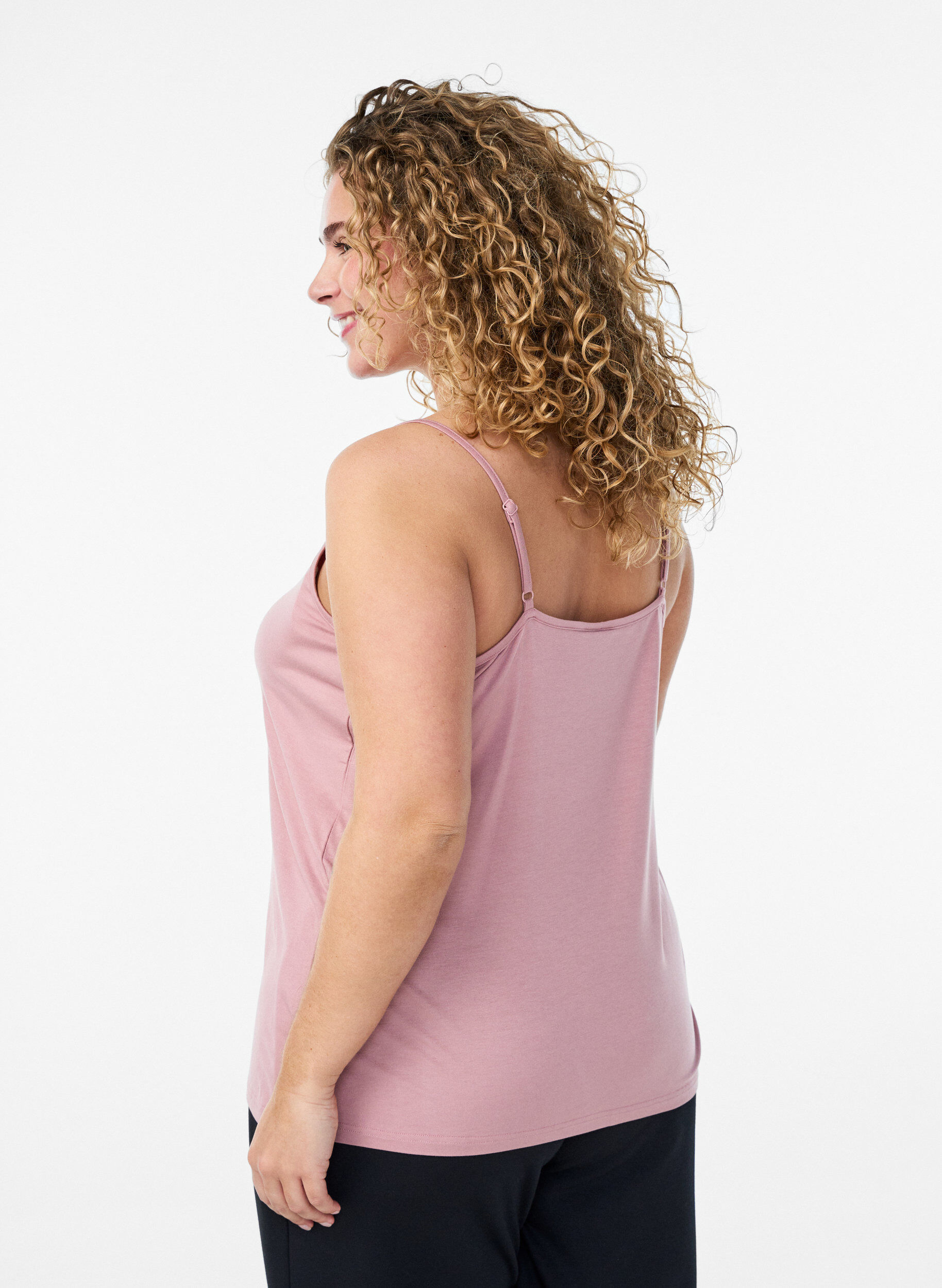 ZizziTop met kantdetail en spaghettibandjes, Roze, Model image number 2