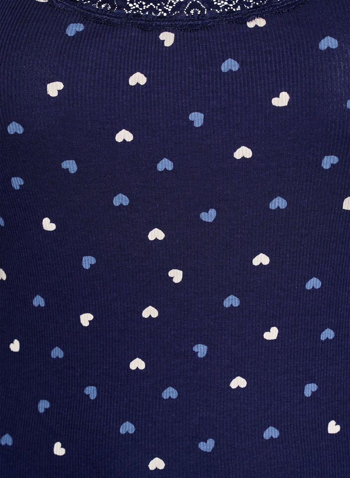 Top met print en kanten rand, Blauw, Packshot image number 2