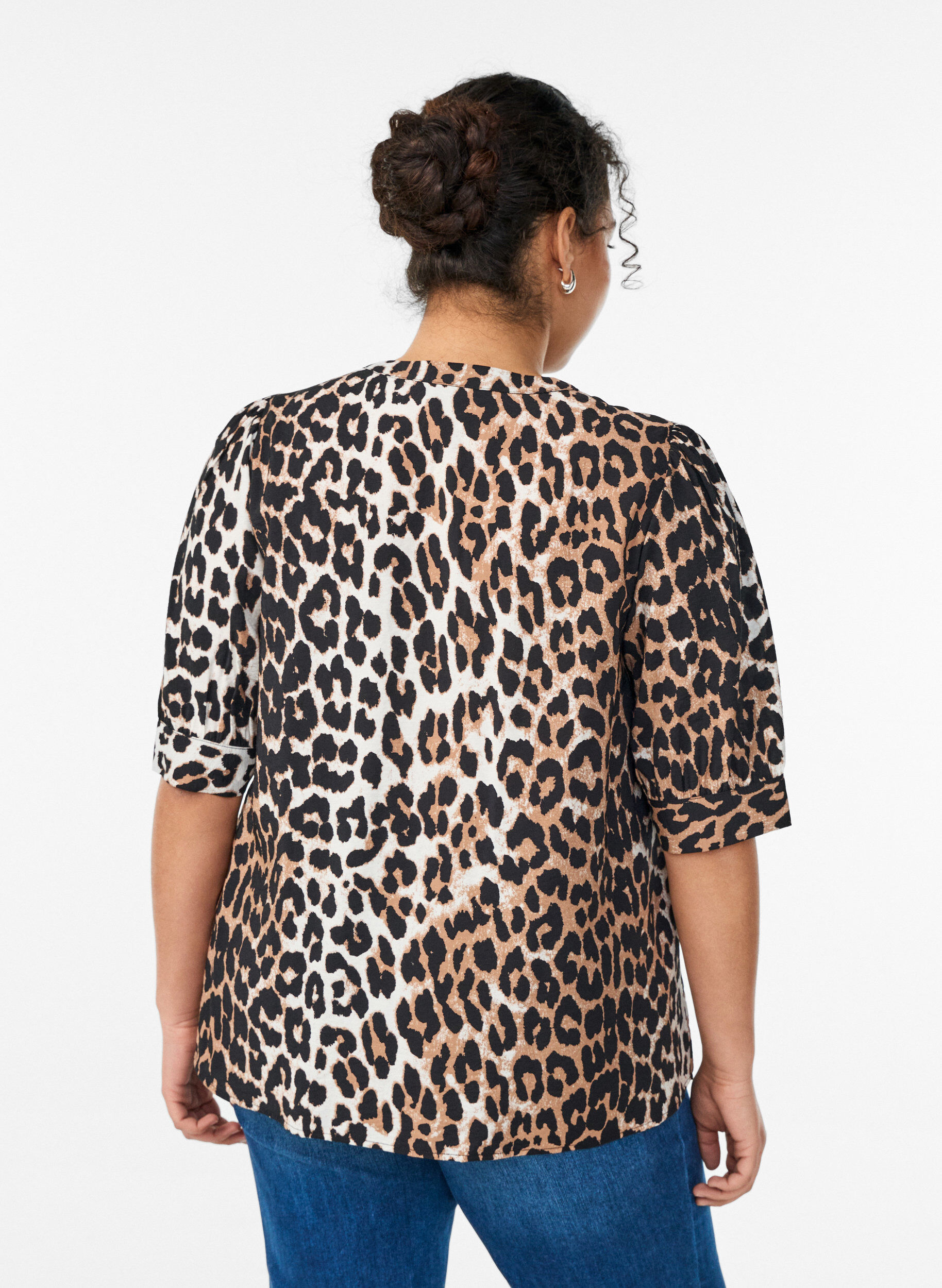 ZizziBlouse met patroon en 1/2 mouwen, Bruin, Model image number 2