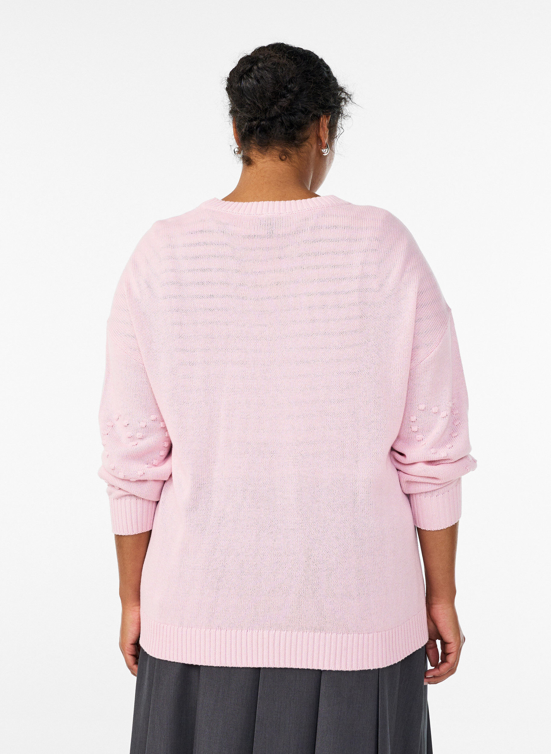ZizziLos vallende gebreide blouse met hartjespatroon, Roze, Model image number 2