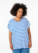 Gestreept T-shirt met V-hals, Blauw, Model image number 0