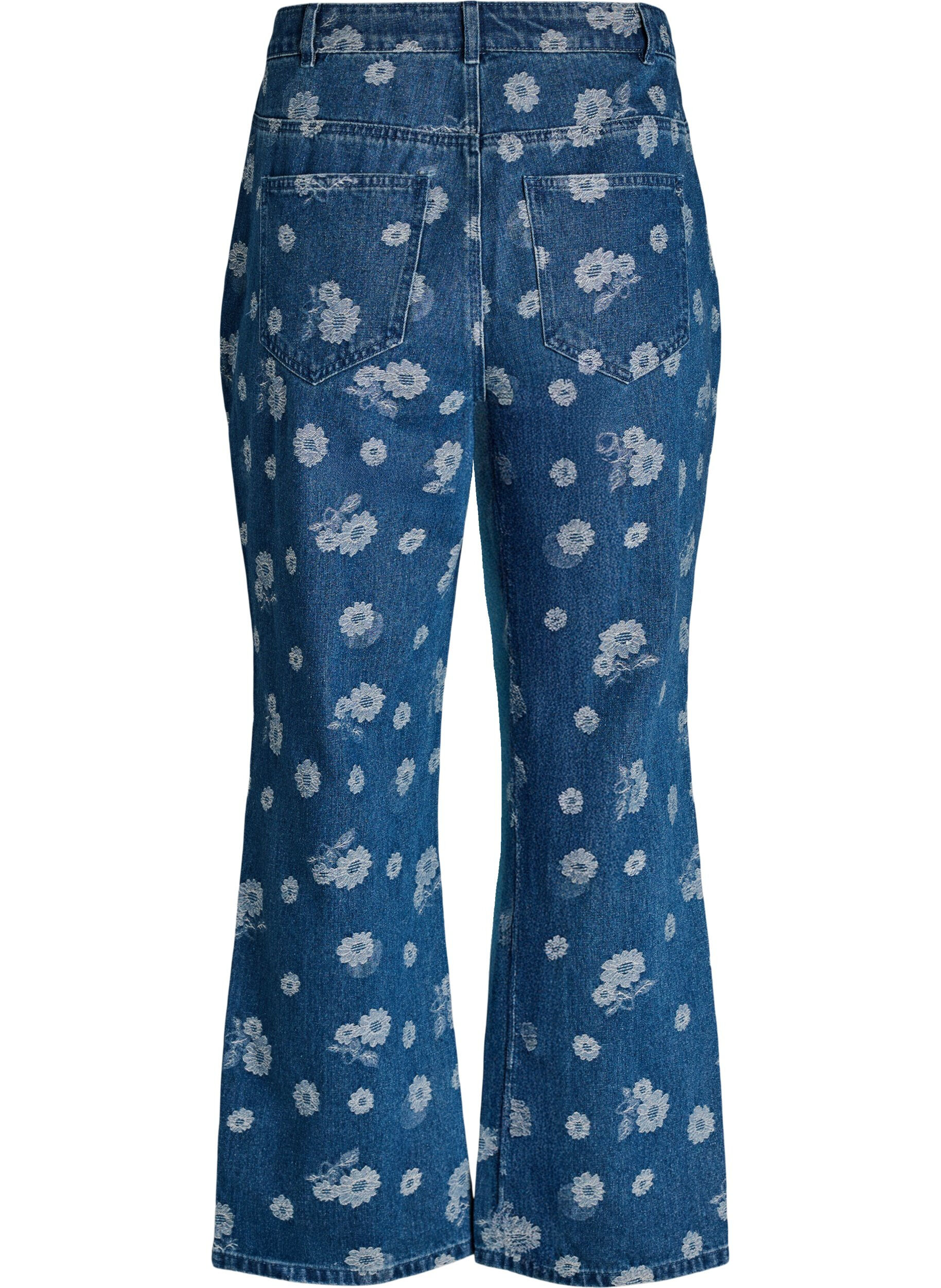 ZizziGemma high-waist bloemen jeans, Blauw, Packshot image number 1