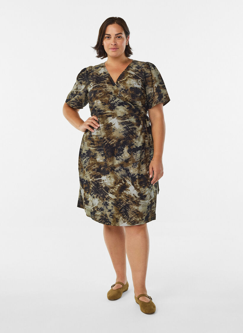 Bedrukte wikkeljurk, Groen, Model image number 1