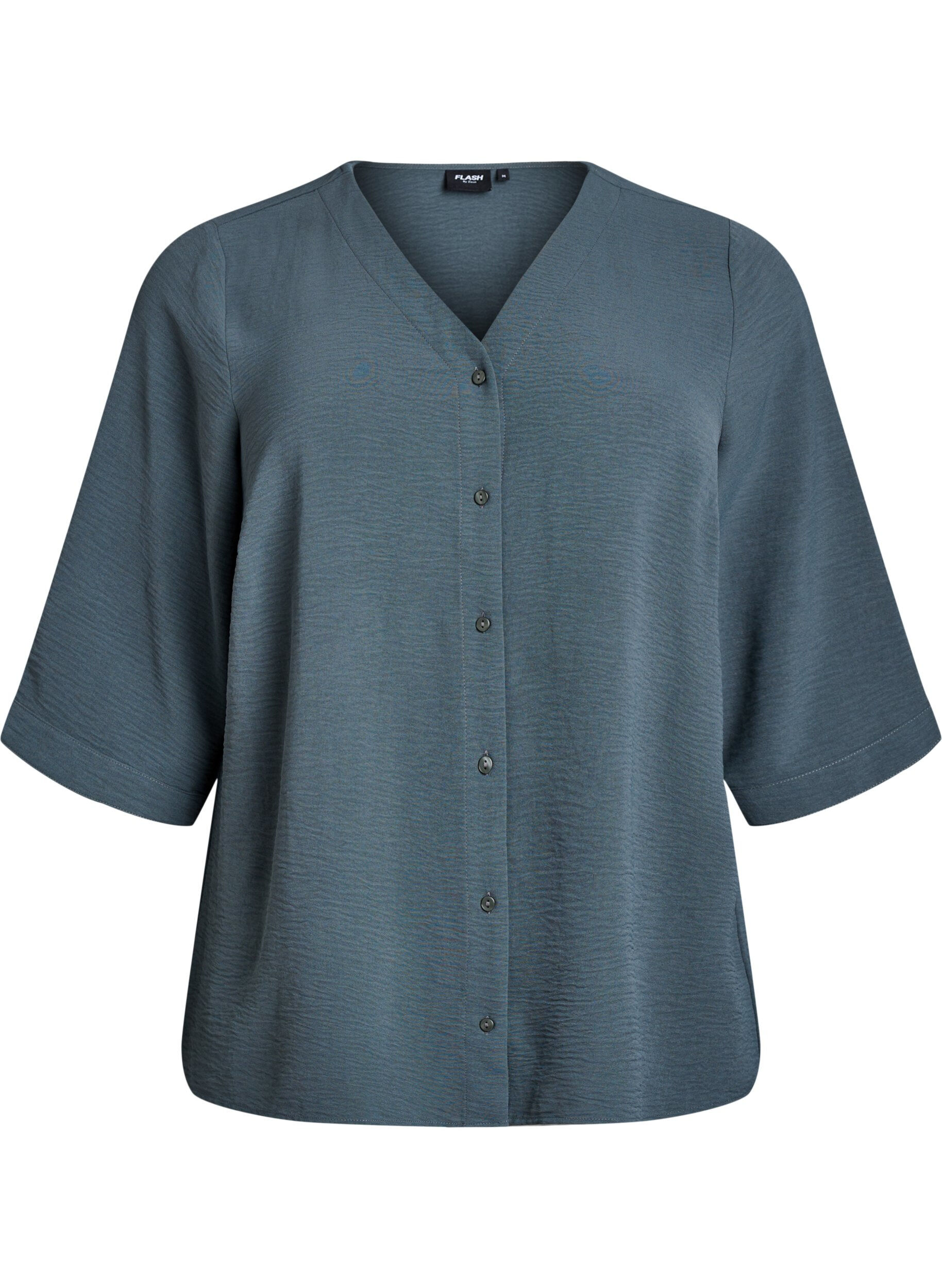 ZizziShirtblouse met V-hals en 3/4 mouwen, Groen, Packshot image number 0