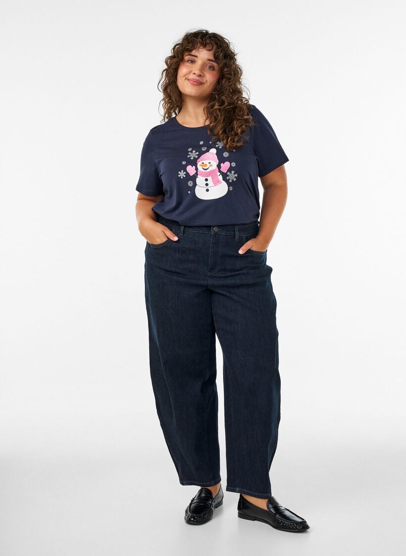 Kerst T-shirt van biologisch katoen, Blauw, Model image number 1