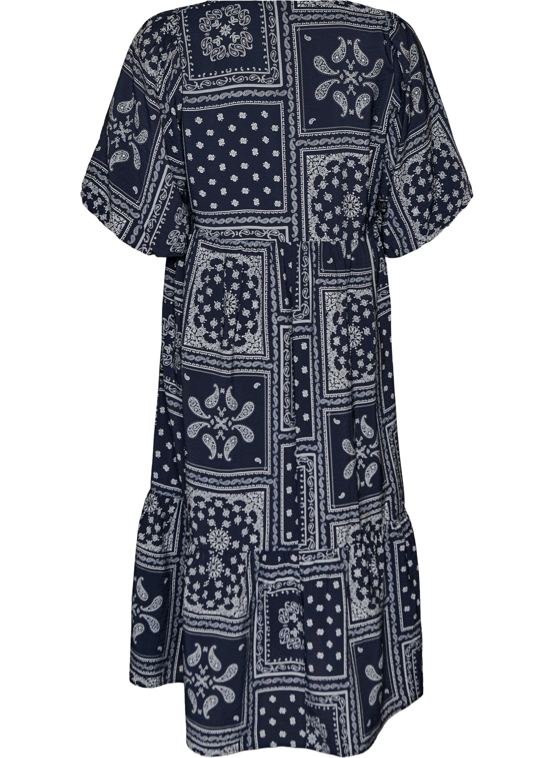 ZizziEnkel-lange jurk in viscose met paisleyprint en korte mouwen, Blauw, Packshot image number 1