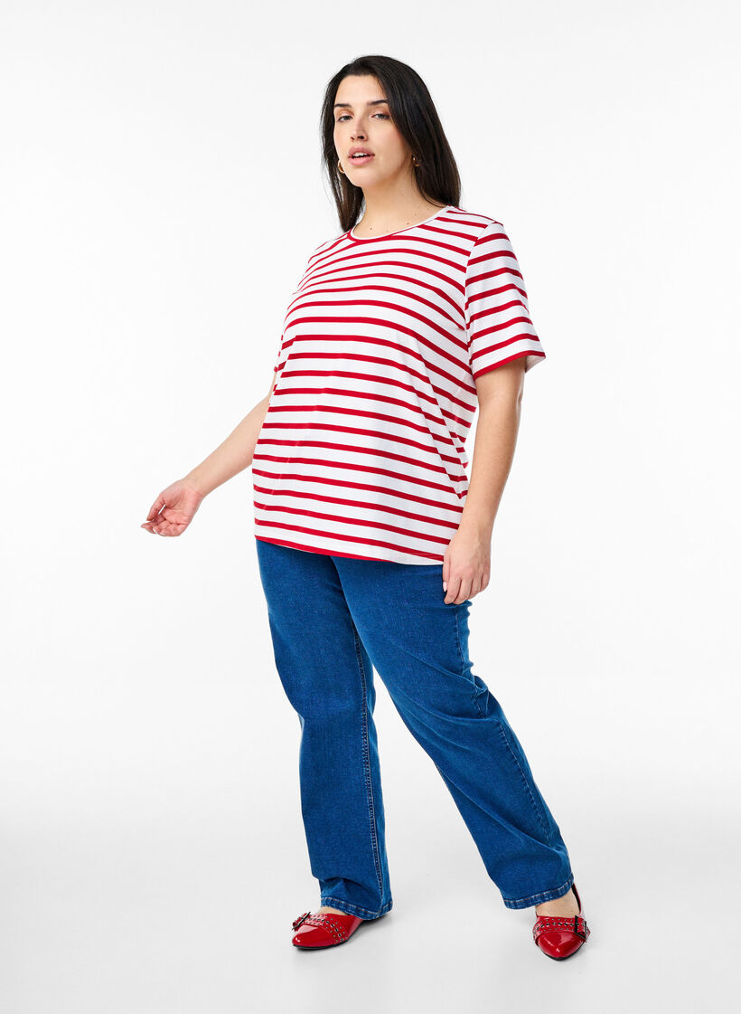Gestreept T-shirt van biologisch katoen, Urban Red B.W.Stripe, Model