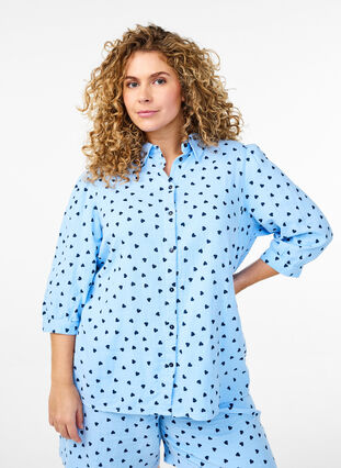ZizziShirtblouse met 3/4 mouwen, D.R.Blue N.A.Hearts, Model image number 0
