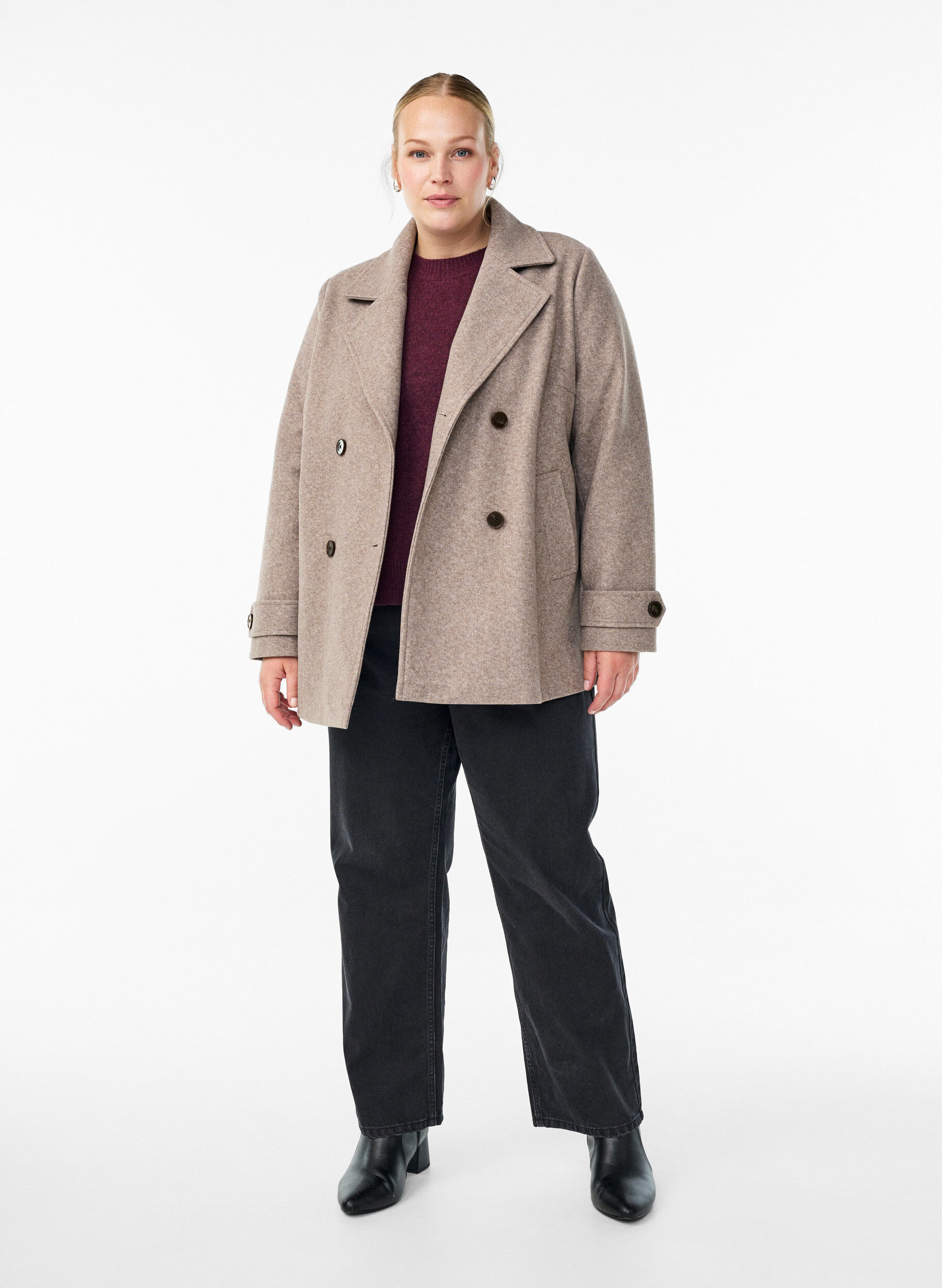 ZizziKorte jas met dubbele knoopsluiting, Beige, Model image number 1