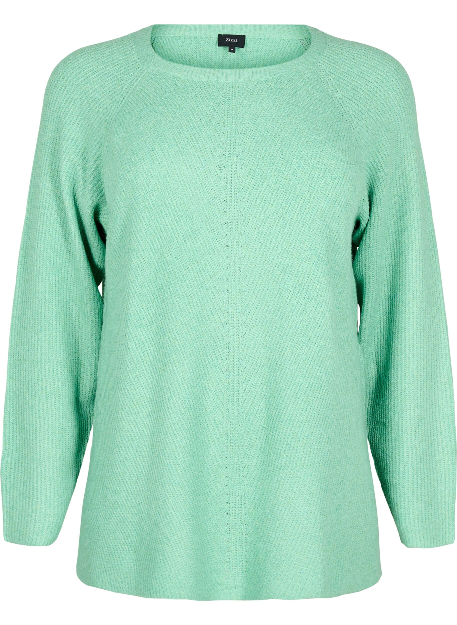 ZizziGebreide blouse met ronde hals, Light G. Green Mel., Packshot image number 0