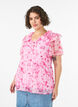 Bloemenblouse met rucheskraag en peplum effect, Roze, Model image number 0