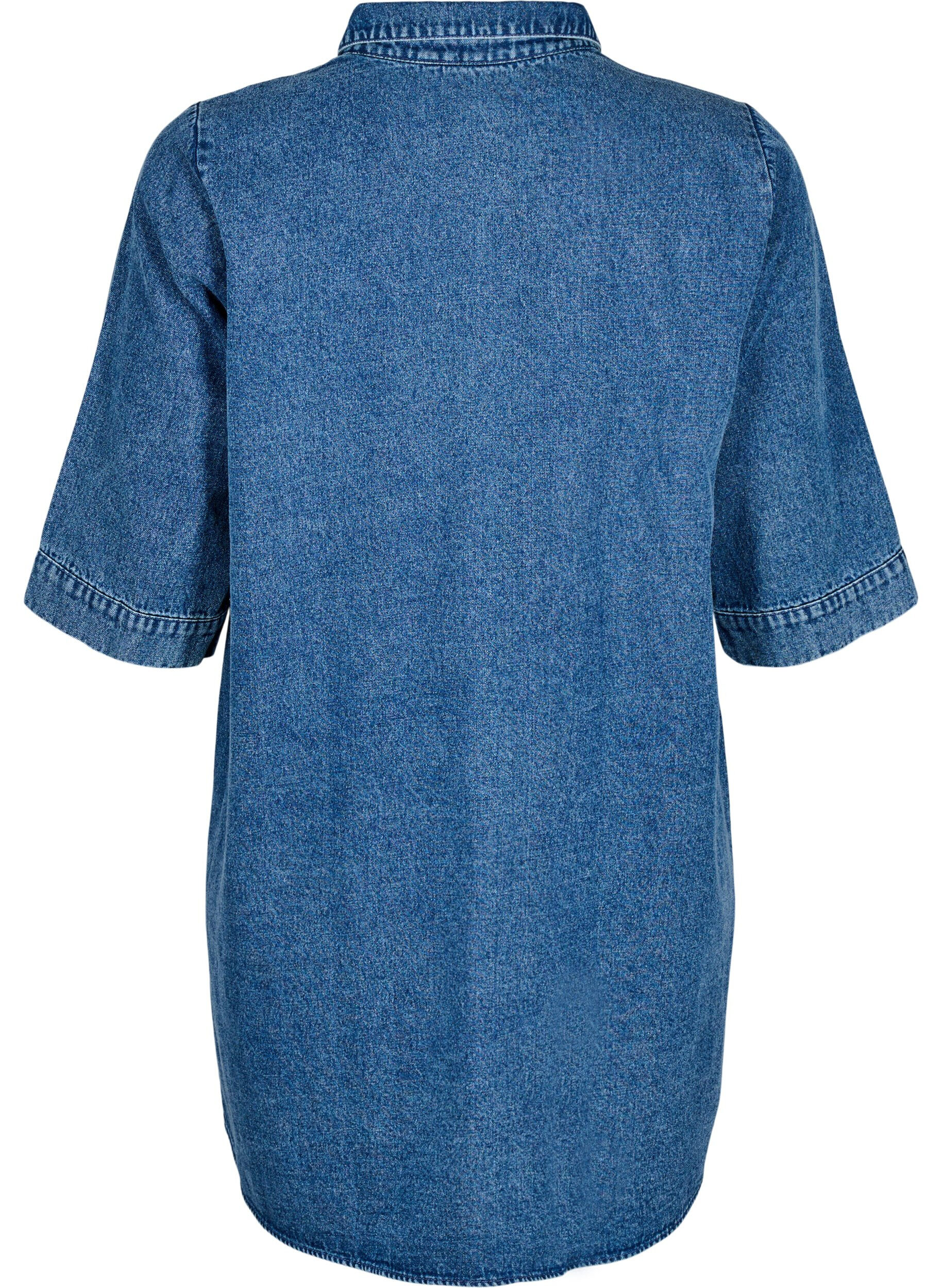 ZizziKorte denimjurk met ritssluiting en 3/4 mouwen, Blauw, Packshot image number 1