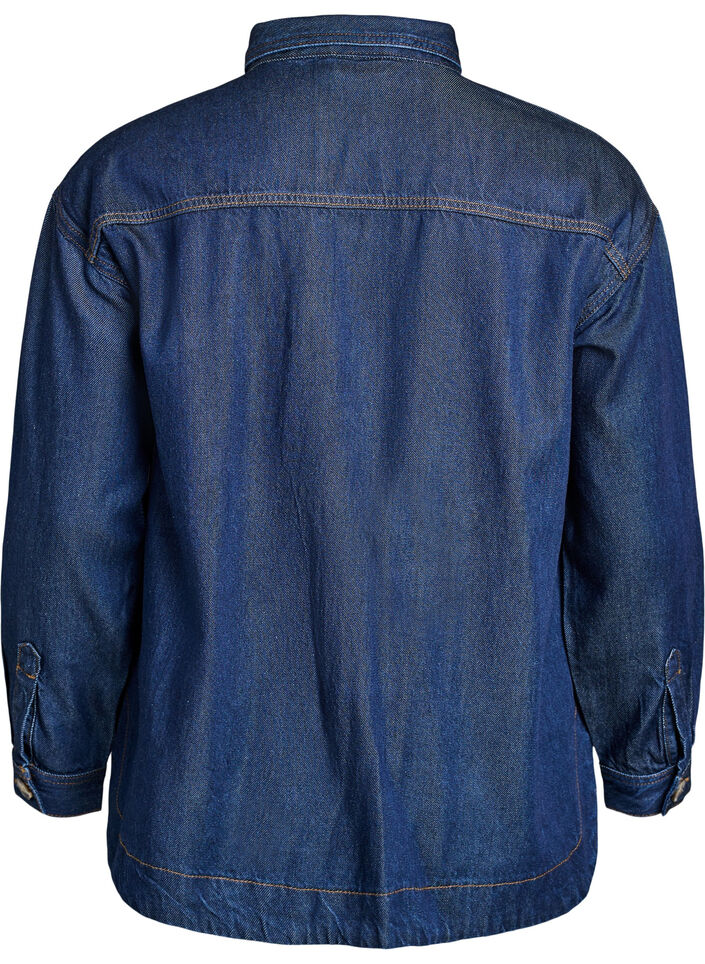 Losse denimshirt met zakken op de borst, Blauw, Packshot image number 1