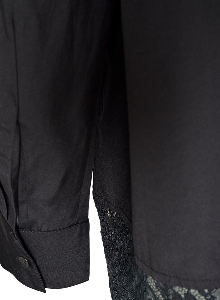 Losse blouse met een brede kanten rand, Zwart, Packshot image number 3