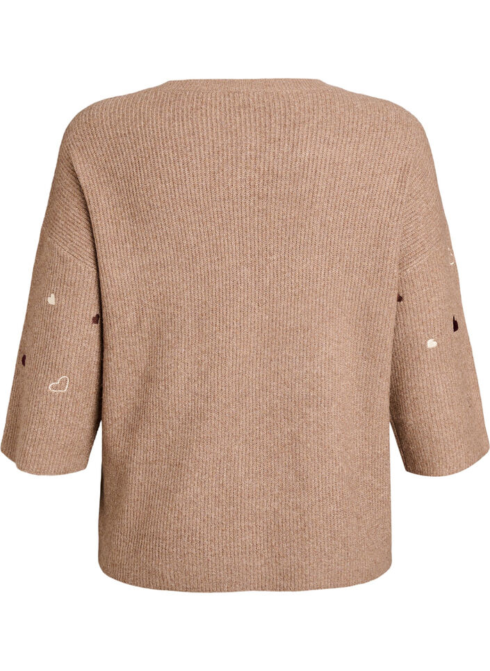 Jumper met hartjes en 3/4 mouwen, Bruin, Packshot image number 1