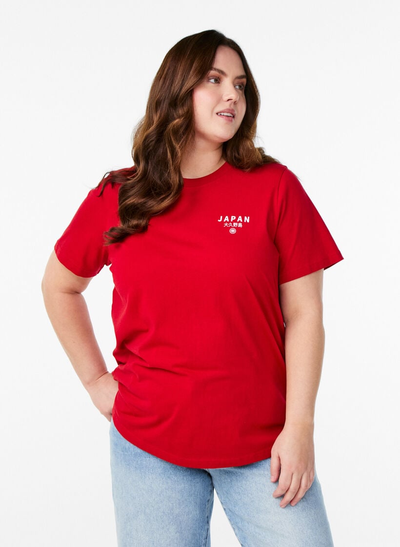 Basic katoenen T-shirt met ronde hals, Rood, Model image number 0