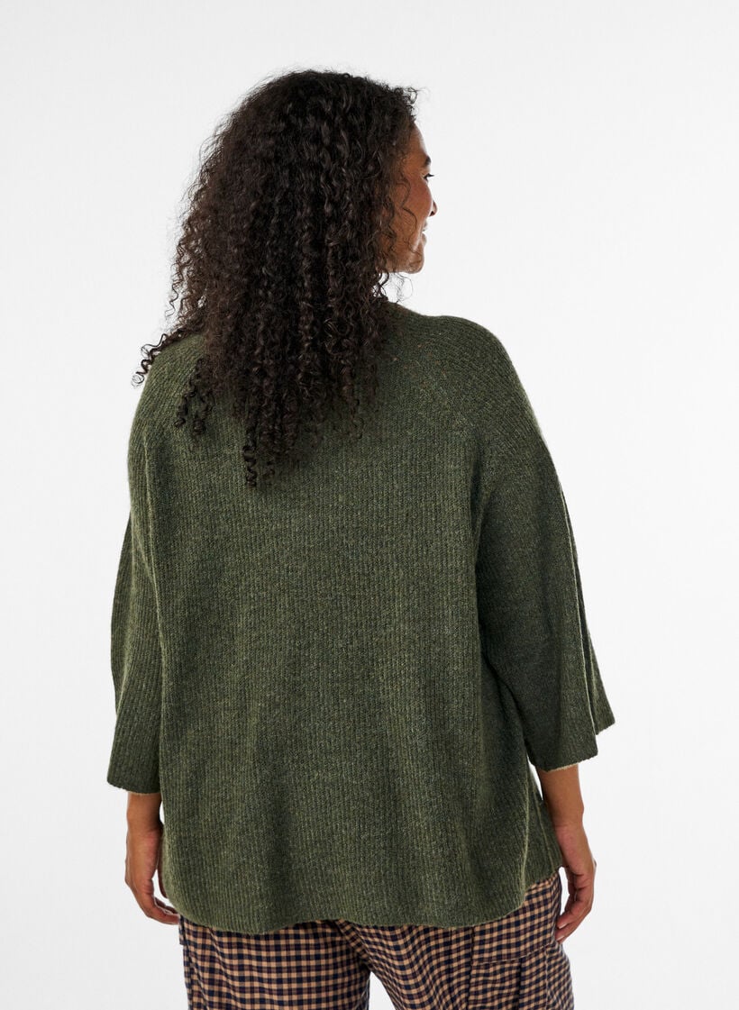 Geribde trui met 3/4 mouwen, Groen, Model image number 2