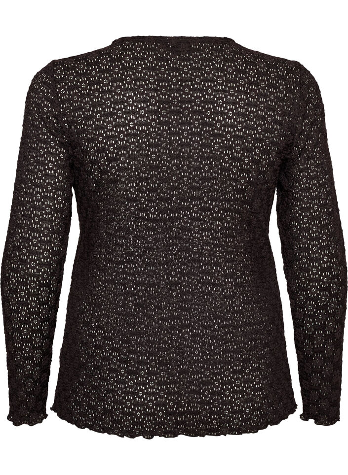Blouse met ajourpatroon en lange mouwen, Zwart, Packshot image number 1