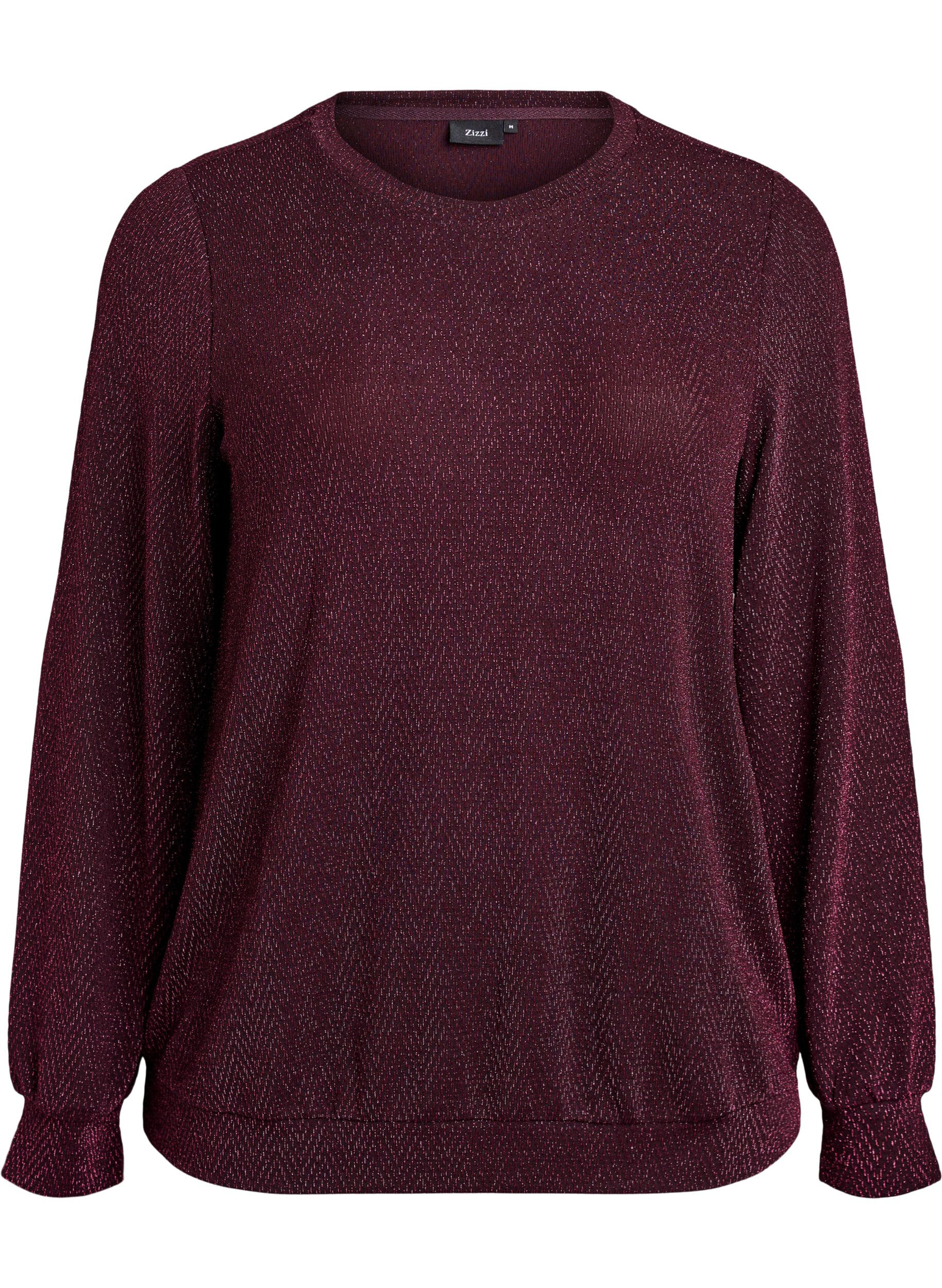 Blouse met visgraatpatroon en glinsterend garen