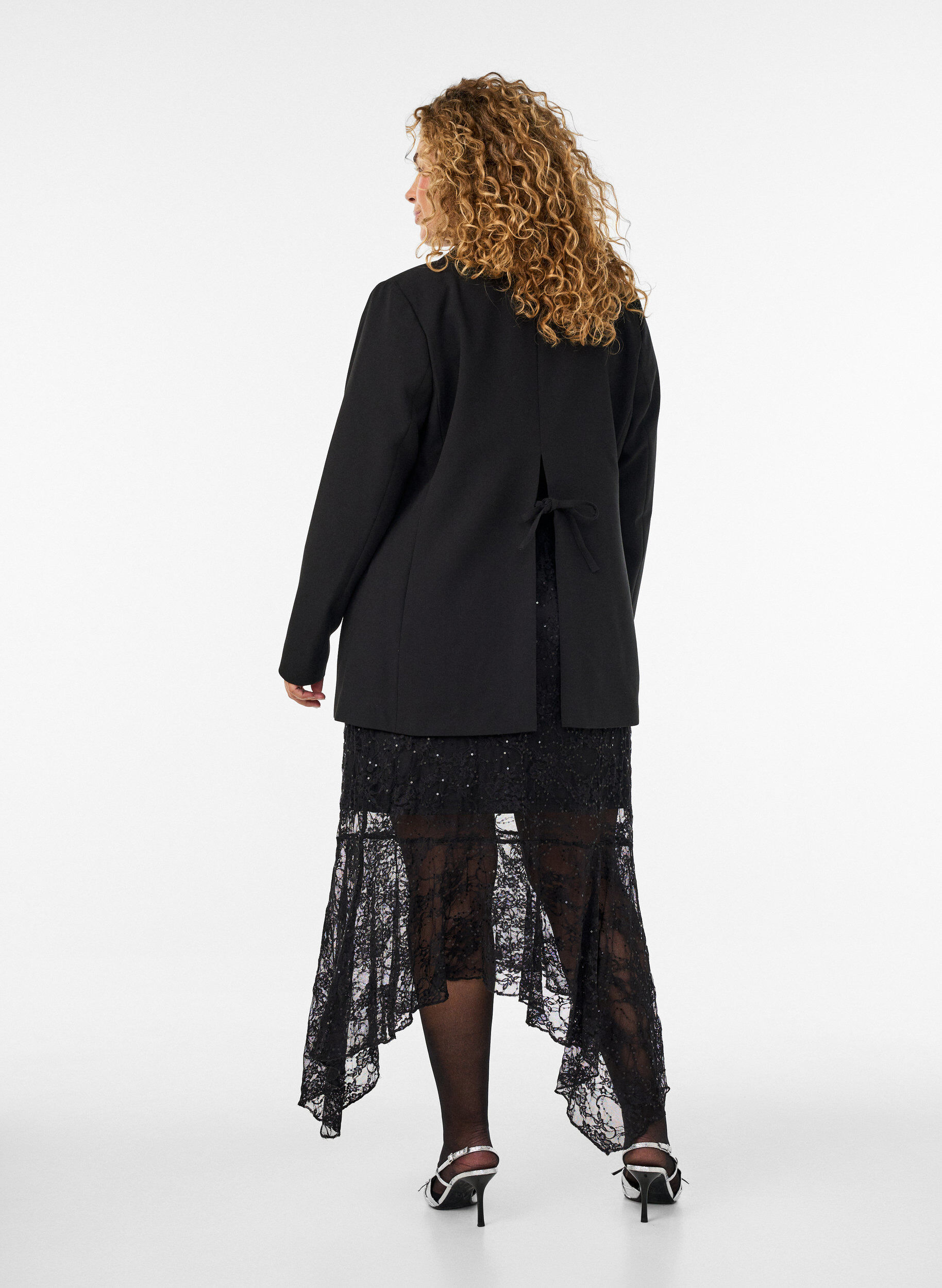 ZizziKanten midirok met pailletten, Zwart, Model image number 2