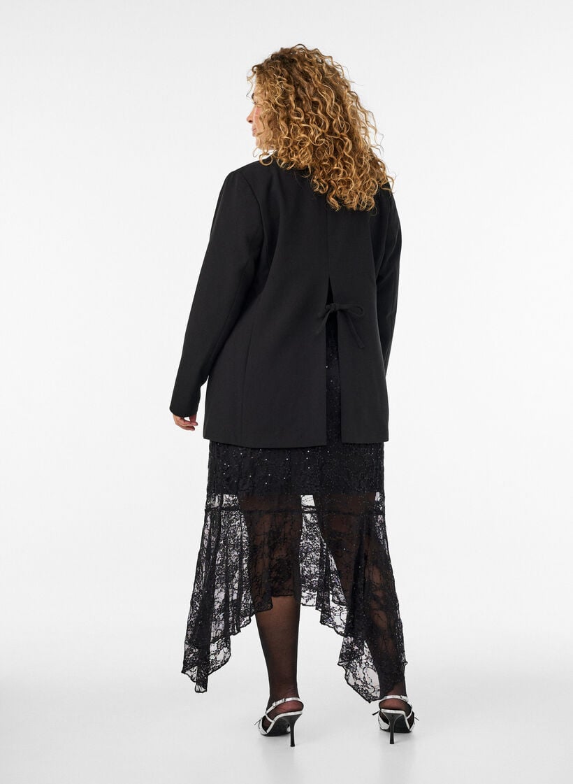 Kanten midirok met pailletten, Zwart, Model image number 2