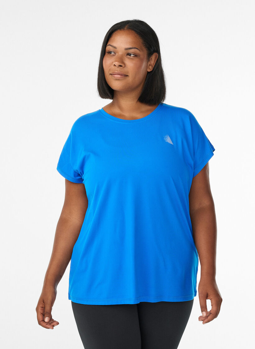 Effen gekleurd trainingsshirt, Blauw, Model