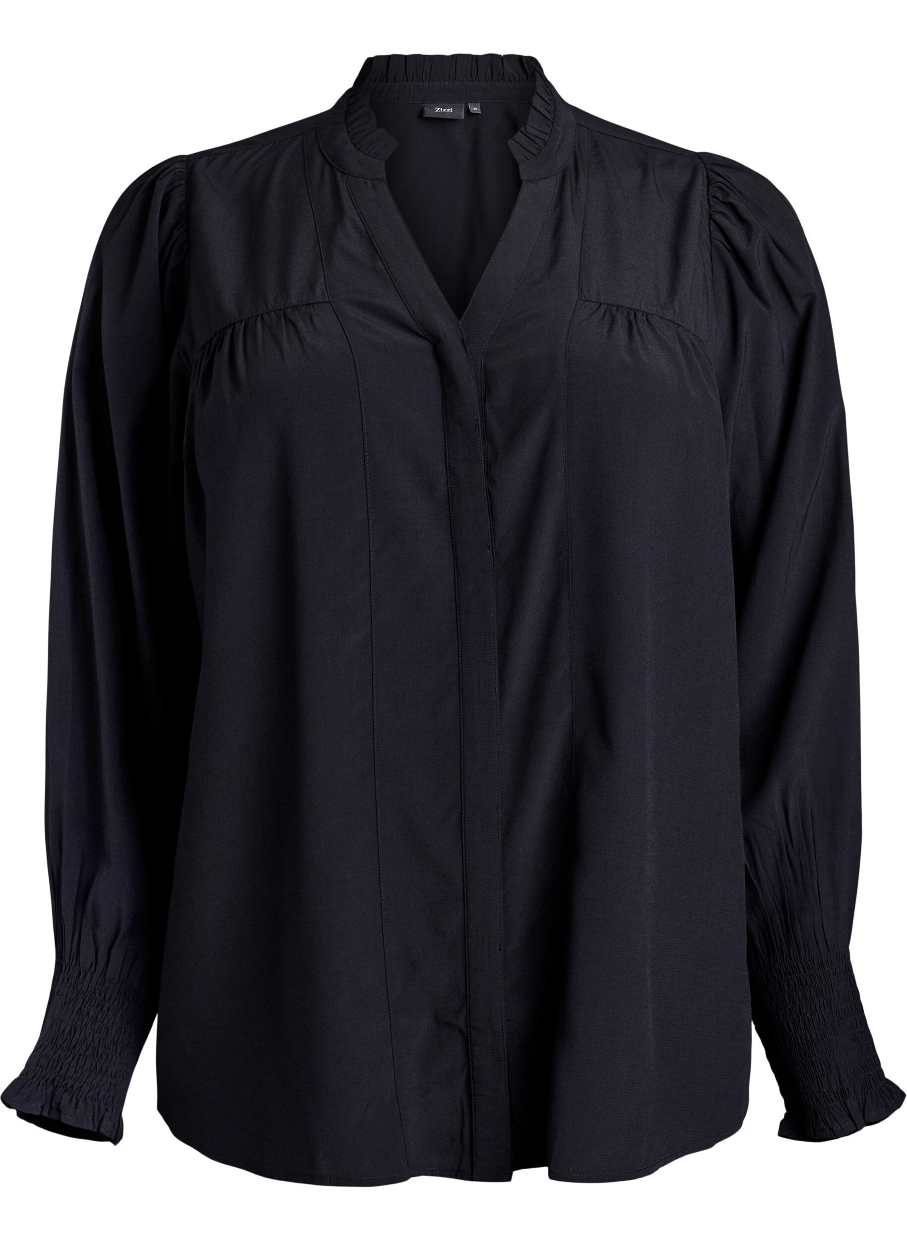ZizziBlouse met ruches kraag en plooien, Zwart, Packshot image number 0
