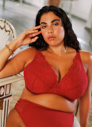 ZizziGevoerde kanten beha met beugel, Rhythmic Red, Image image number 0