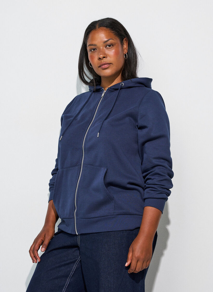 Sweatshirt met capuchon, ritssluiting en zakken, Blauw, Model image number 0