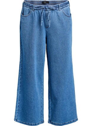 ZizziLosse pasvorm jeans met een elastische tailleband en een trekkoord, Blue Denim, Packshot image number 0
