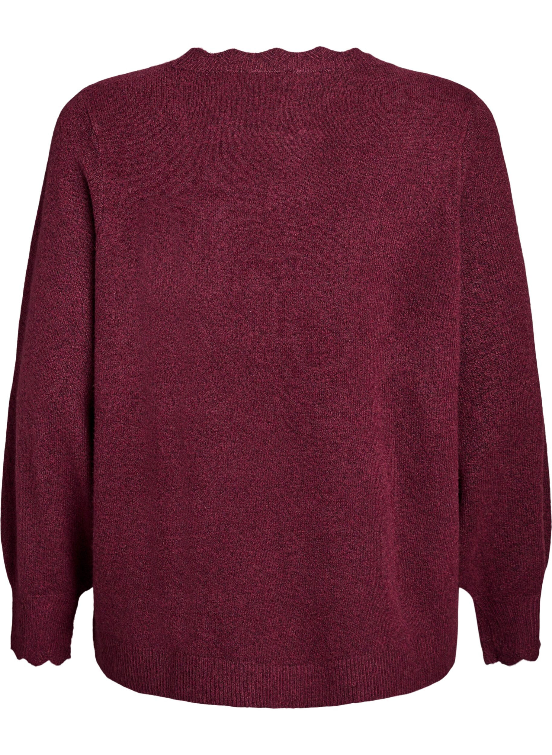 ZizziGebreide blouse met golvende randen, Donker Bordeaux, Packshot image number 1
