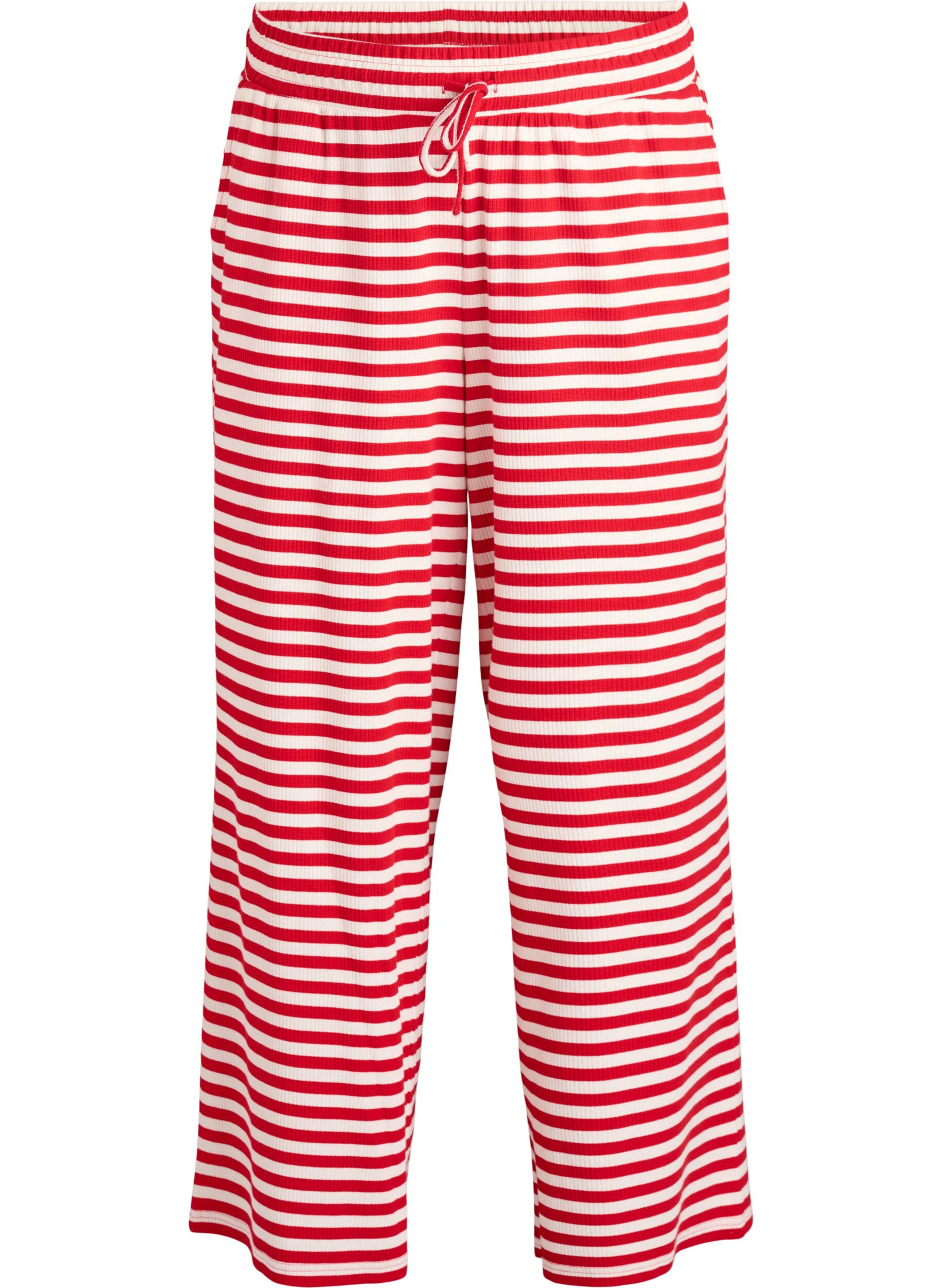 ZizziGestreepte pyjamabroek met een high waist en wijde pijpen, Rood, Packshot image number 0