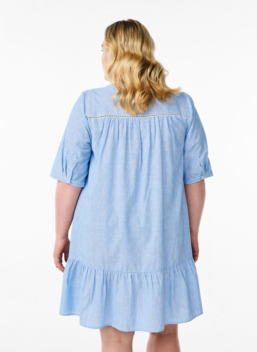 Korte jurk met kanten linten en A-lijn vorm, Blue Stripe, Model