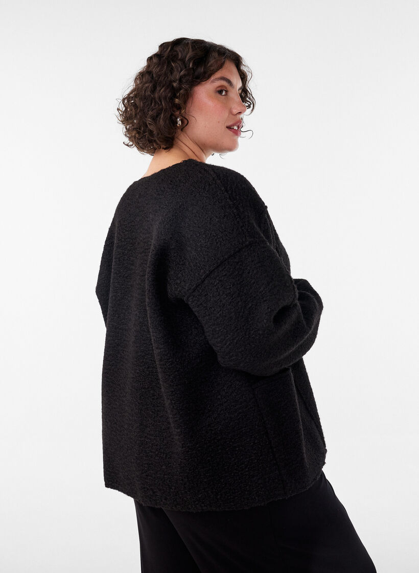 Cardigan ample avec poches, Noir, Model image number 2
