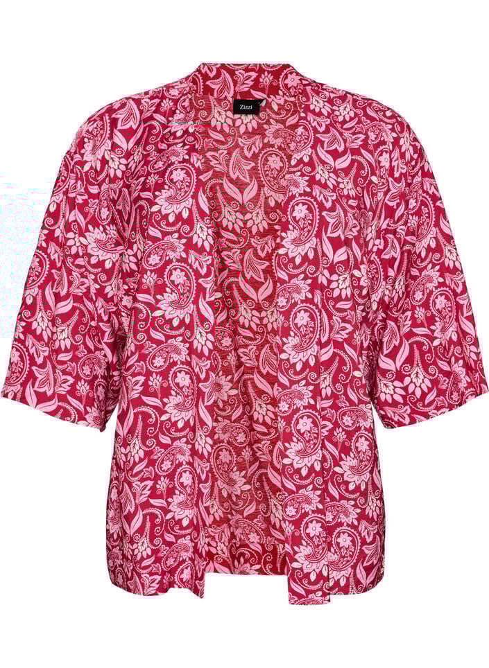 Korte viscose kimono met 3/4 mouwen, Roze, Packshot image number 0