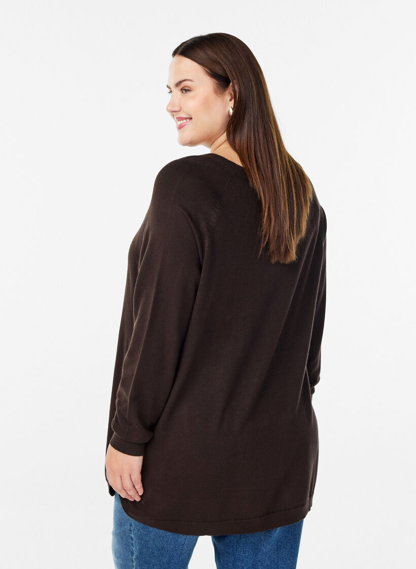 Gebreide blouse met knoopsluiting aan de zijkant, Bruin, Model image number 2