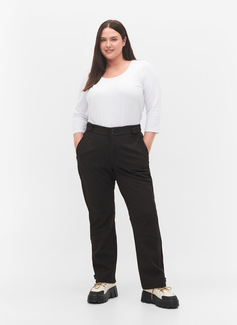 Softshell broek met verstelbaar velcro, Zwart, Model image number 1