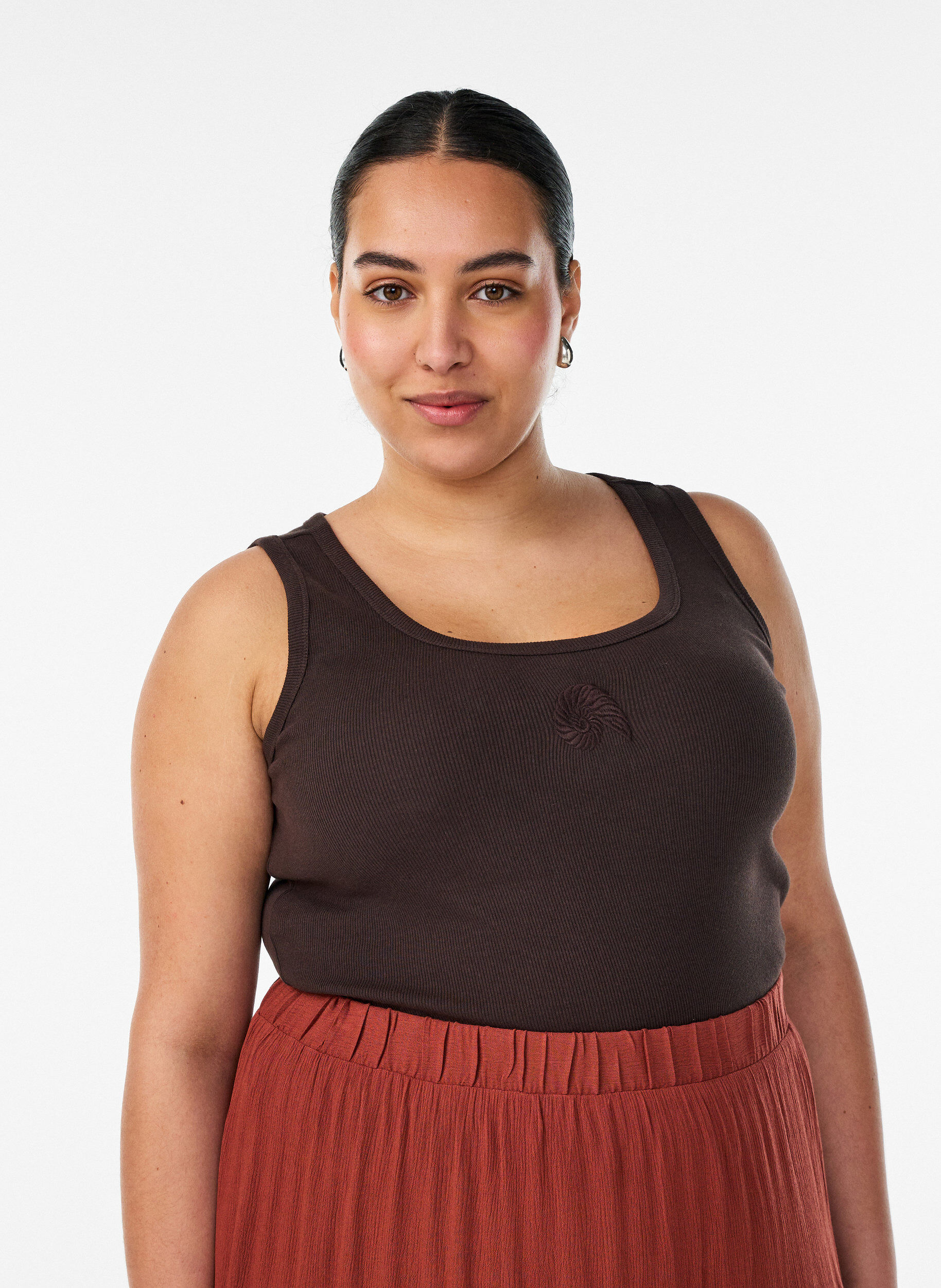 Nauwsluitende top met motief, Bruin, Model