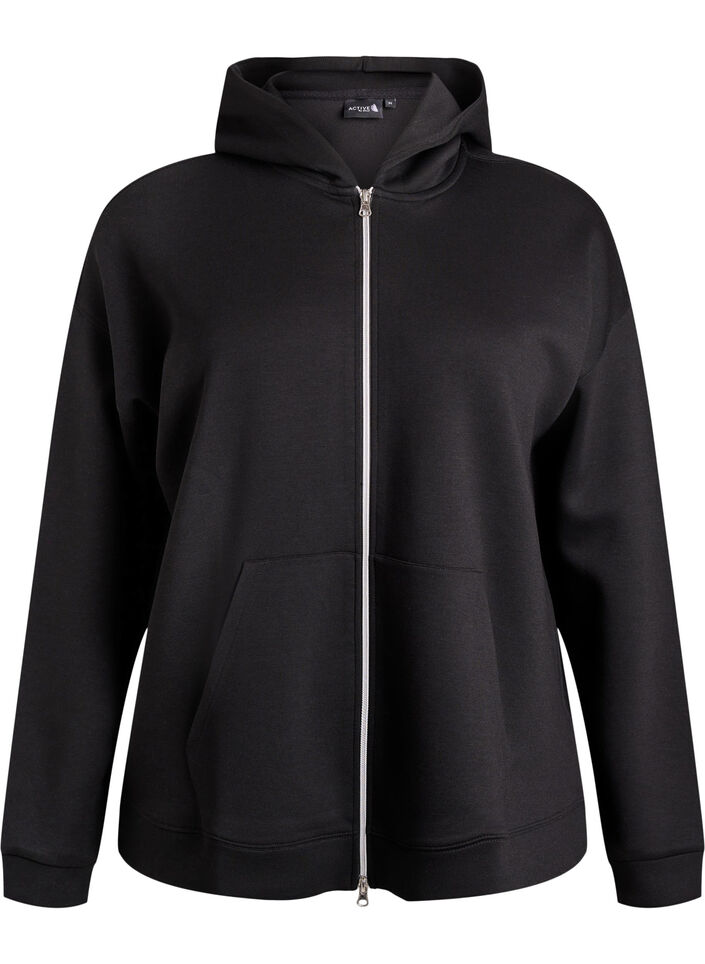 Scuba-hoodie met rits en zakken, Zwart, Packshot image number 0