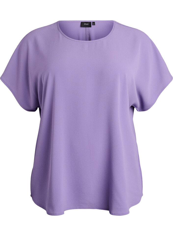 Blouse met korte mouwen en een ronde halslijn, Paars, Packshot image number 0
