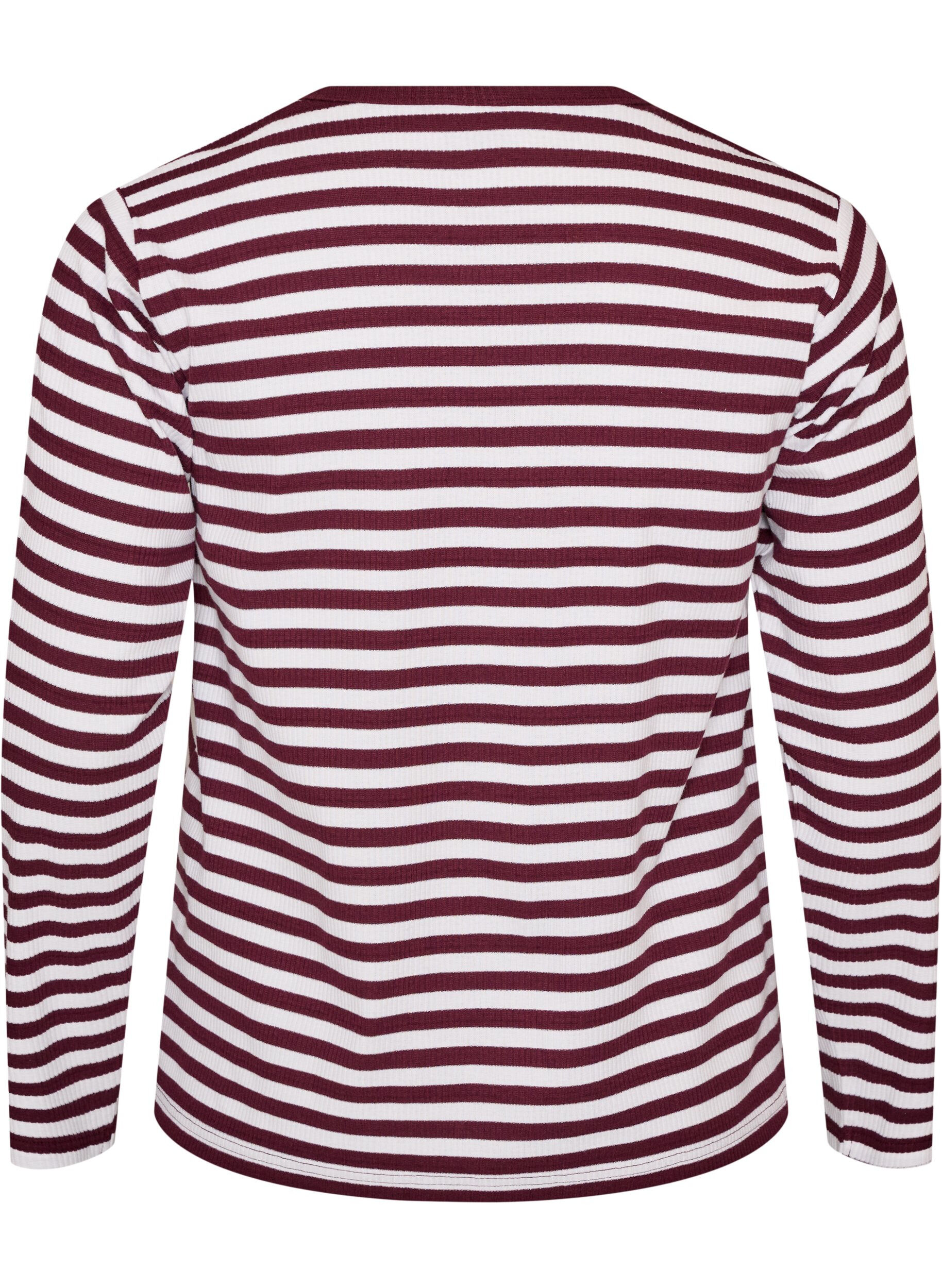 ZizziNachtbovenstuk met lange mouwen in geribde jersey met strepen, Rood, Packshot image number 1