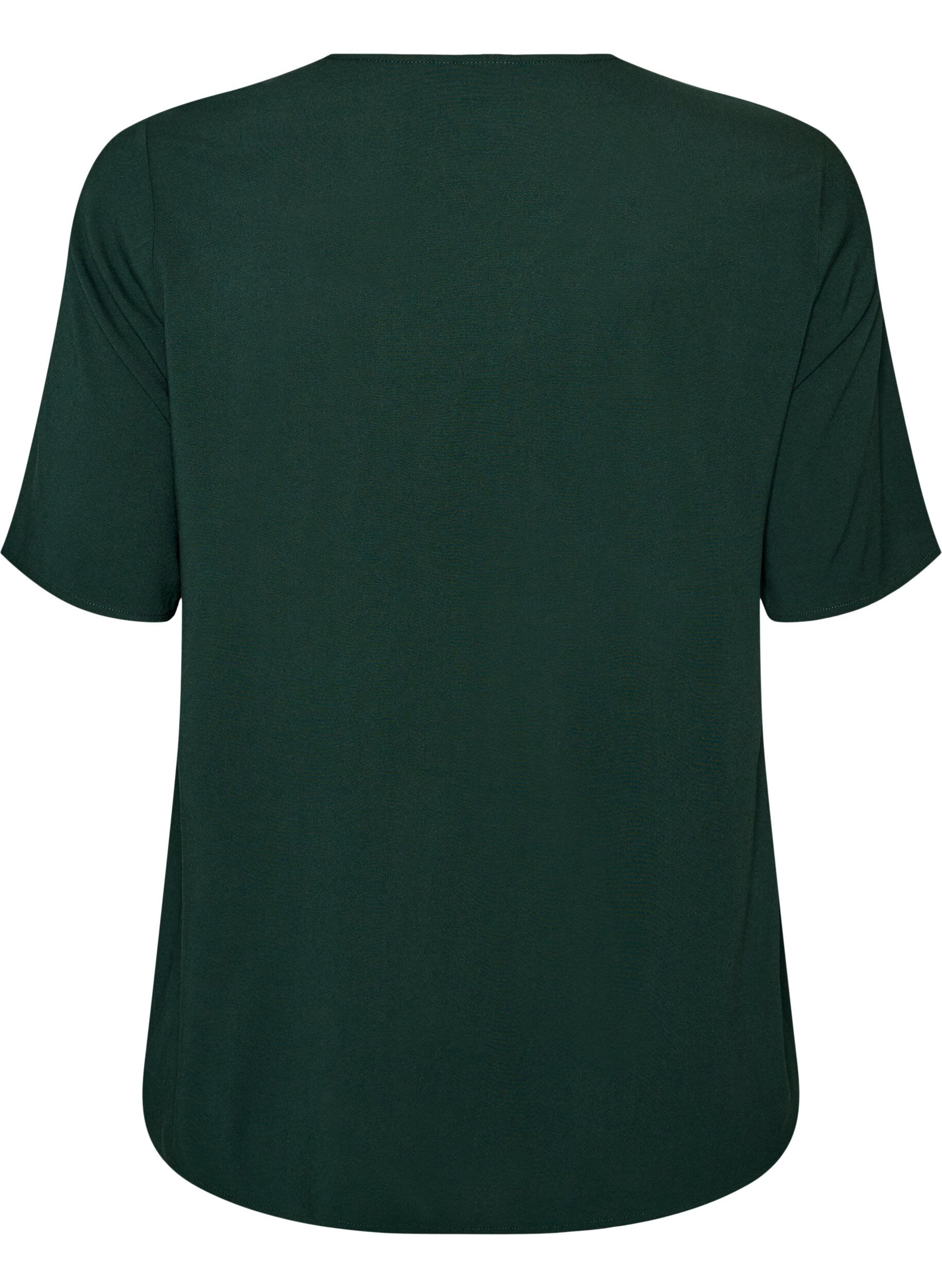 ZizziGeweven blouse met korte mouwen en ronde hals, Groen, Packshot image number 1