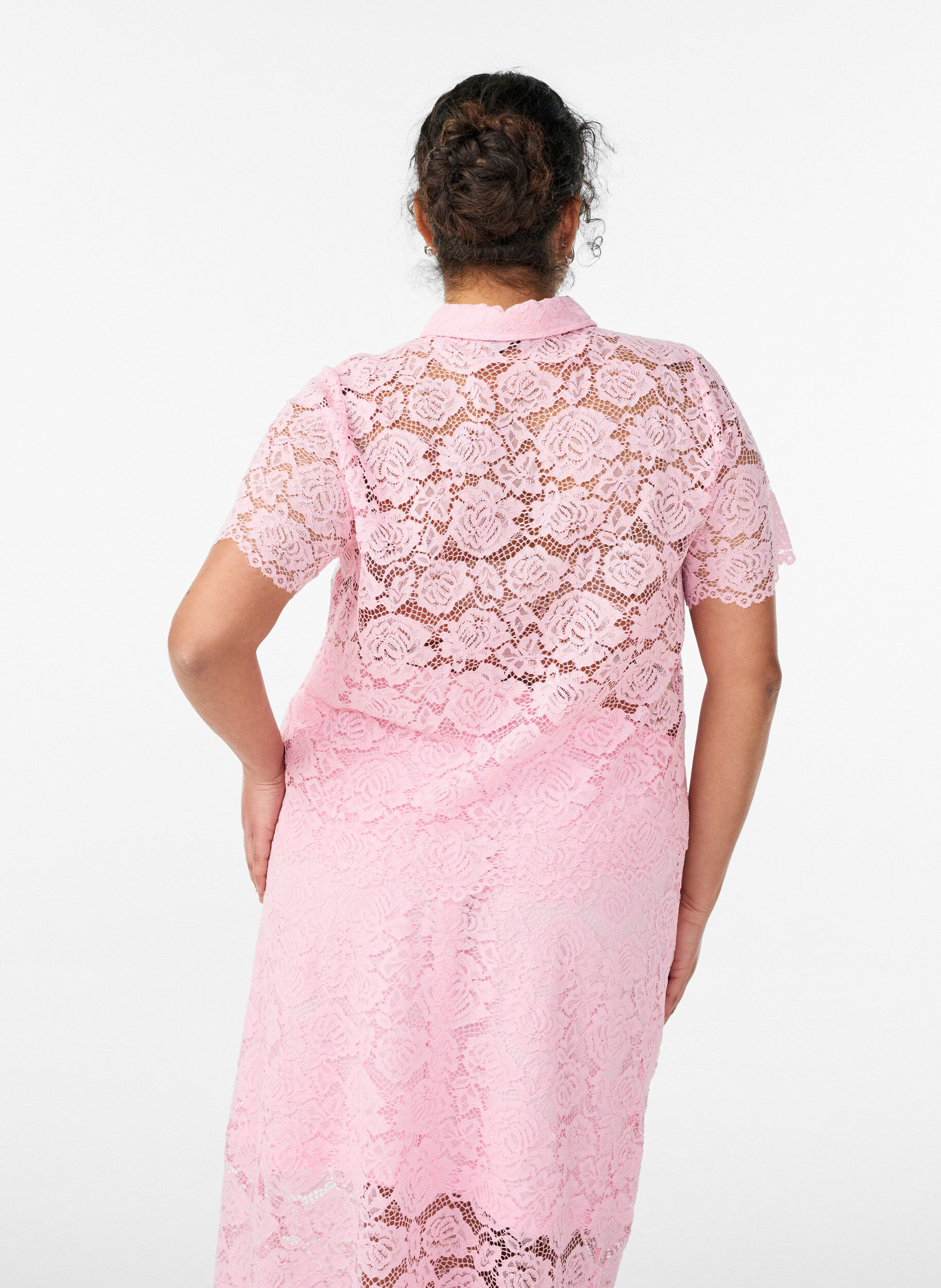 ZizziKanten shirt blouse met parelknopen, Roze, Model image number 2